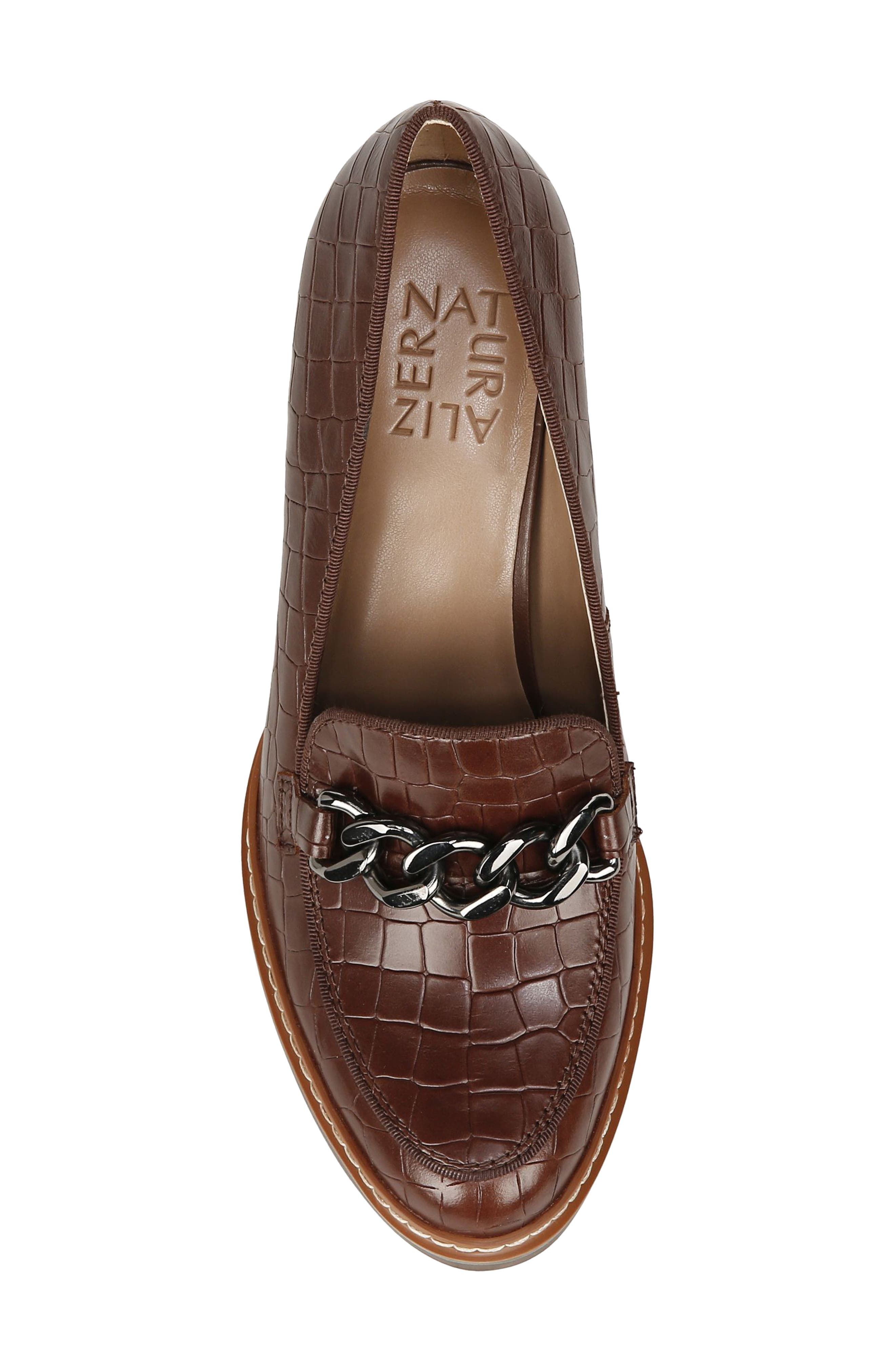 Callie Loafer Pump, Alternate, color, BROWN CROC LEATHER