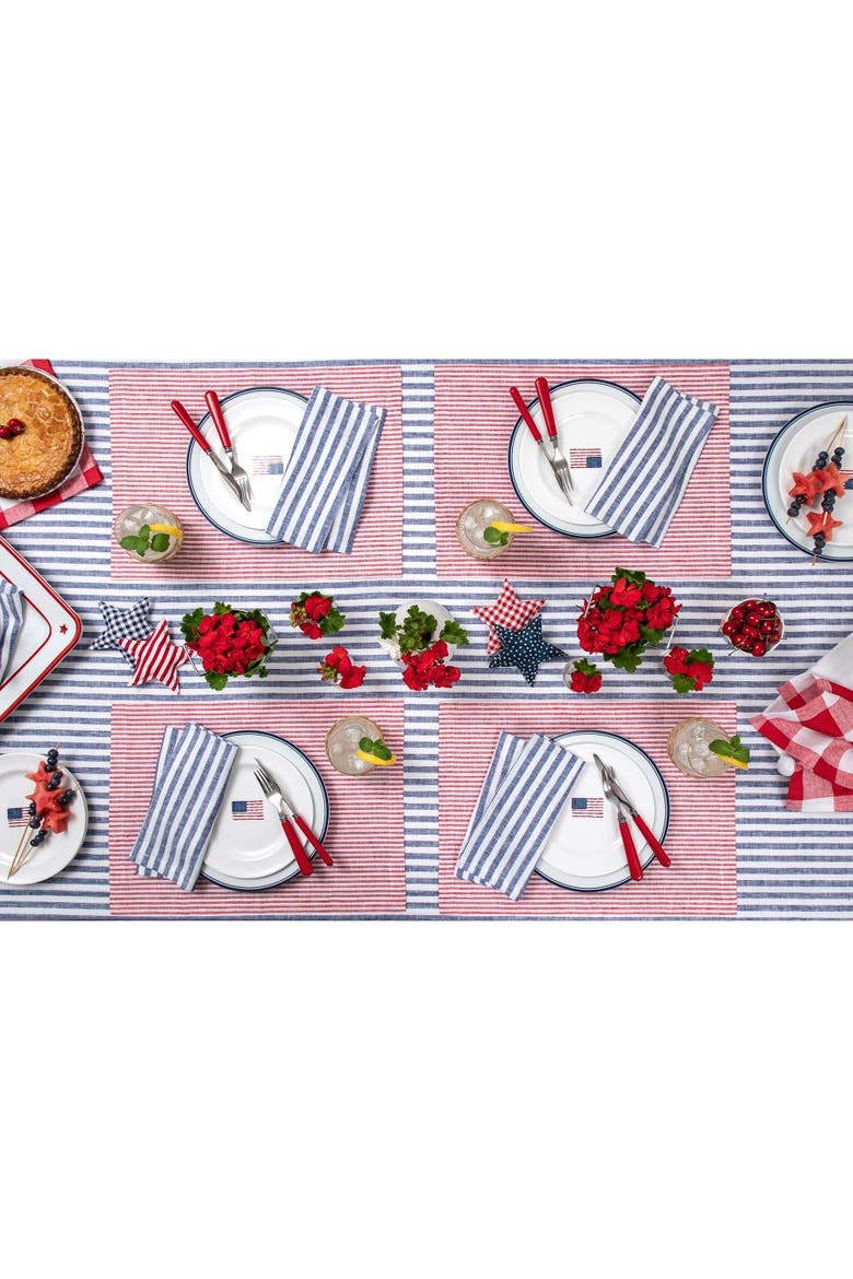 Linen Placemats Set of 4, 14 x 19" - Narrow Stripe, Alternate, color, Red and White