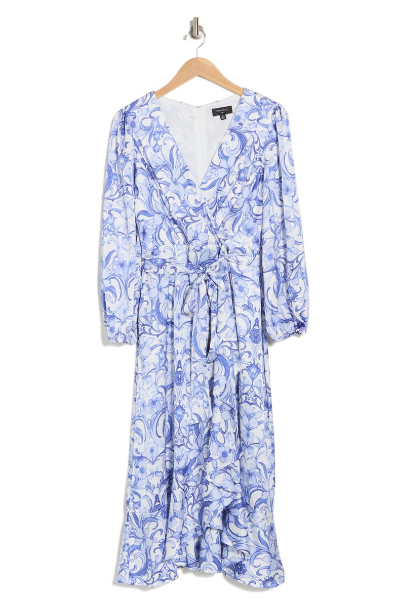Tahari ASL Floral Print Wrap Midi Dress, Alternate, color,
