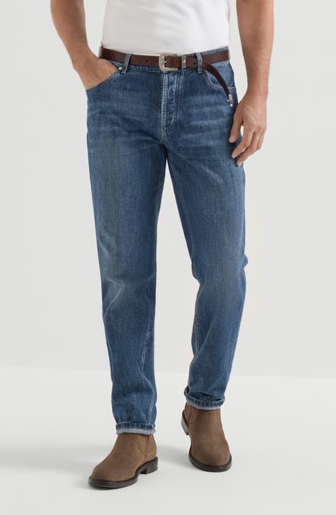 Lightweight denim traditional fit five-pocket trousers