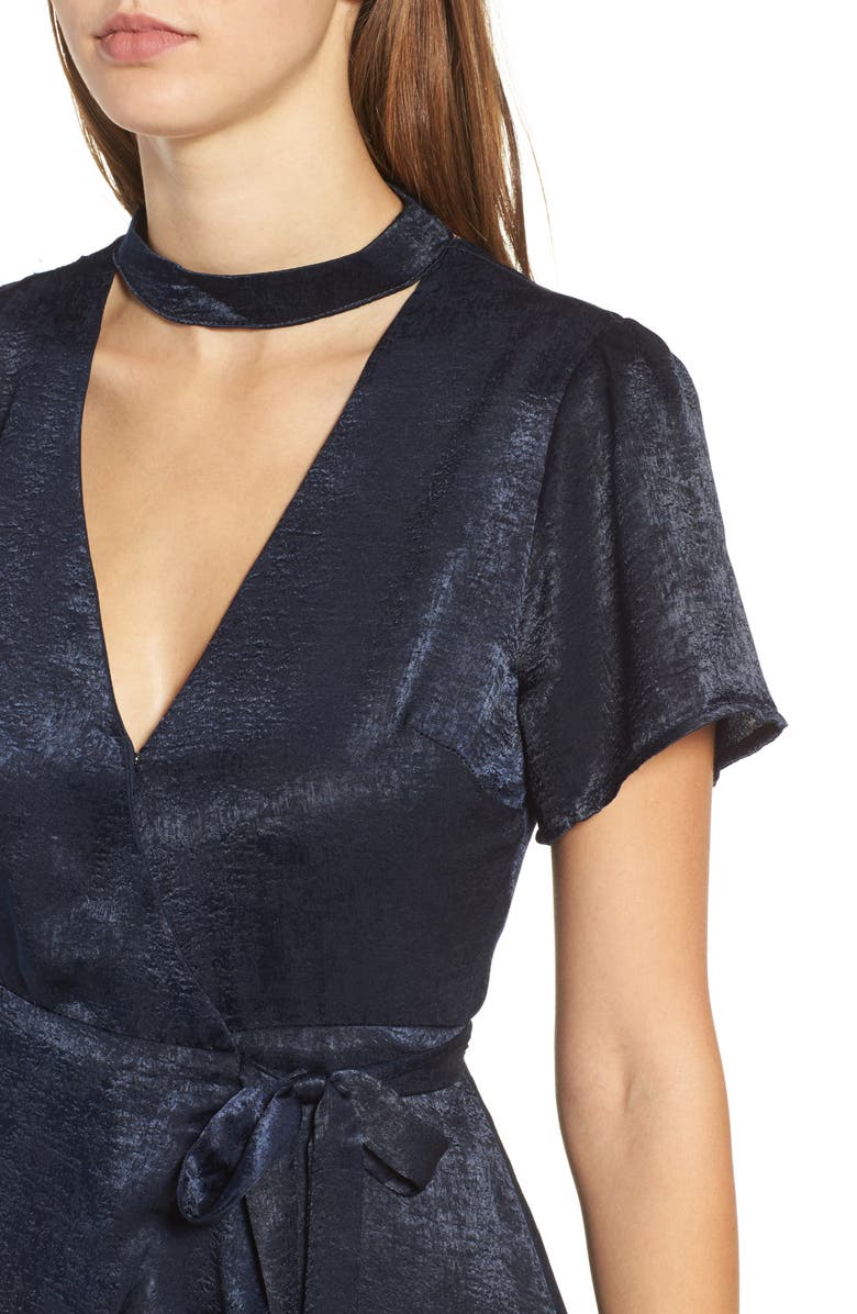All in Favor Satin Choker Wrap Dress, Alternate, color, 