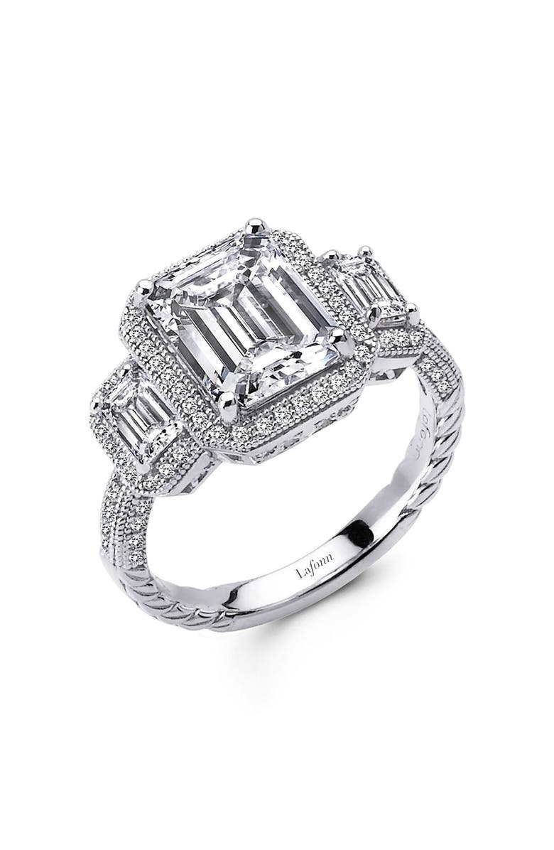 Lafonn 'Lassaire' Three Stone Ring, Main, color, Silver