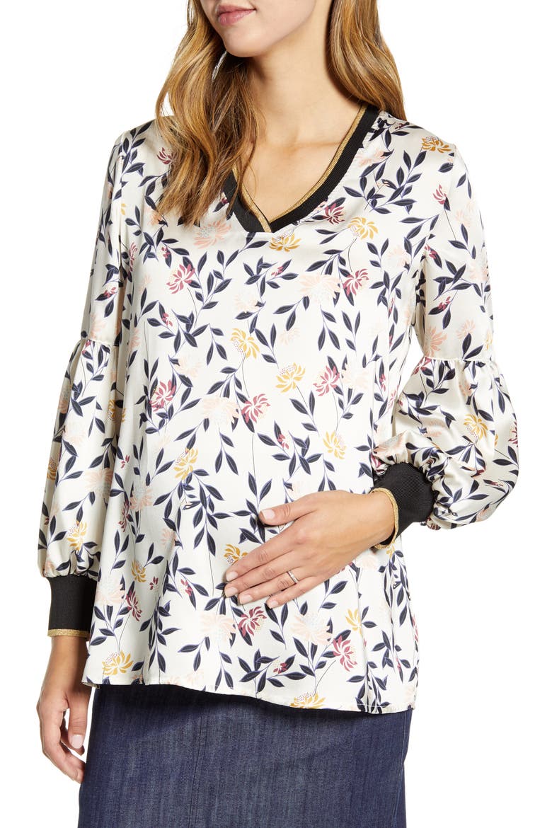 Bishop Sleeve Maternity Blouse, Main, color, ZEN GARDEN