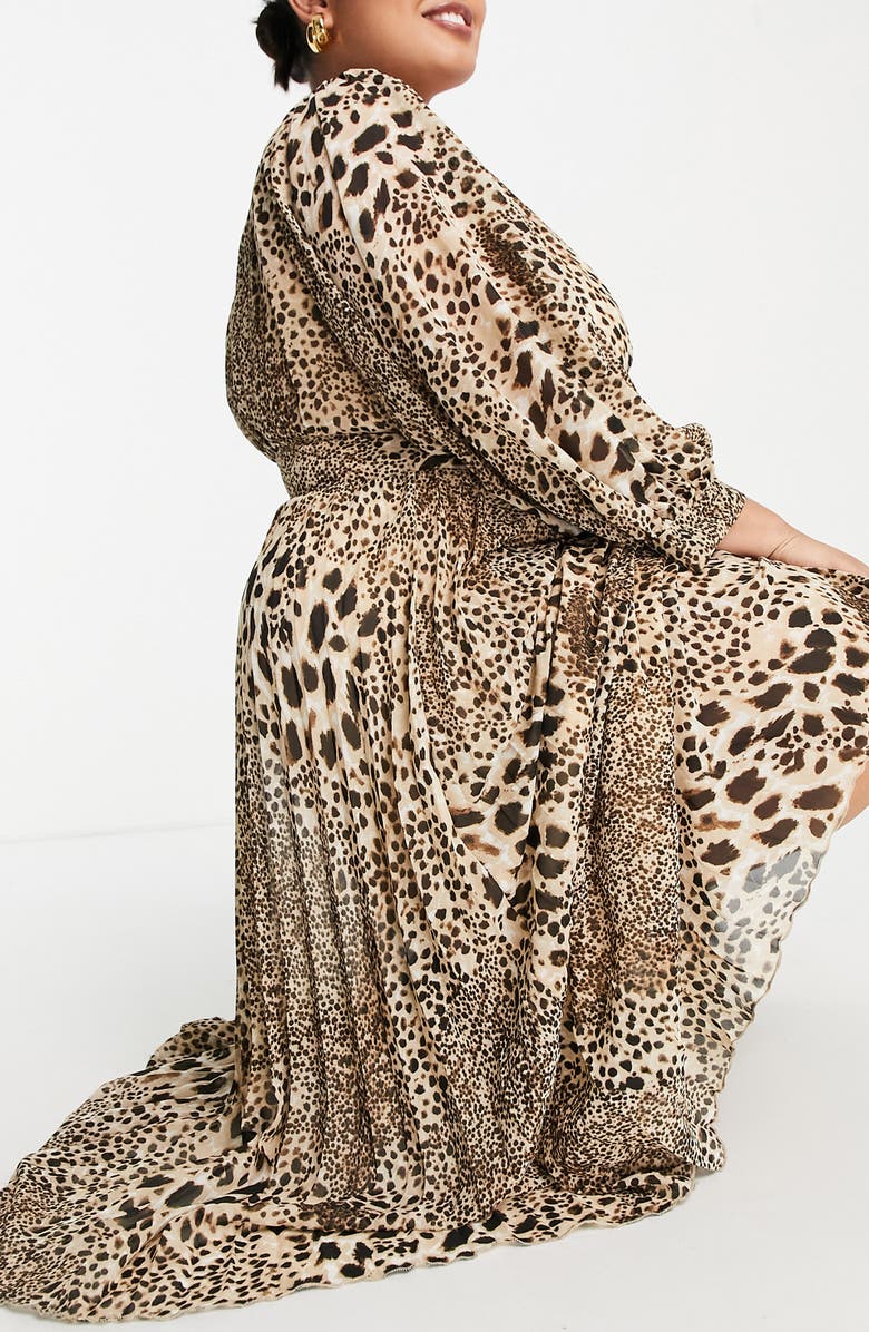 ASOS DESIGN Curve Animal Print Batwing Long Sleeve Midi Dress, Alternate, color, 