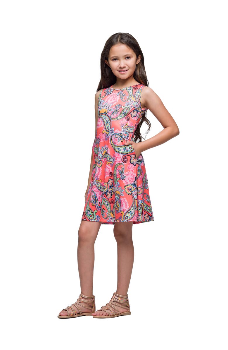 24sevenKid Knee Length Sleeveless A-Line Pink Paisley Pocket Dress, Alternate, color, Pink Multi