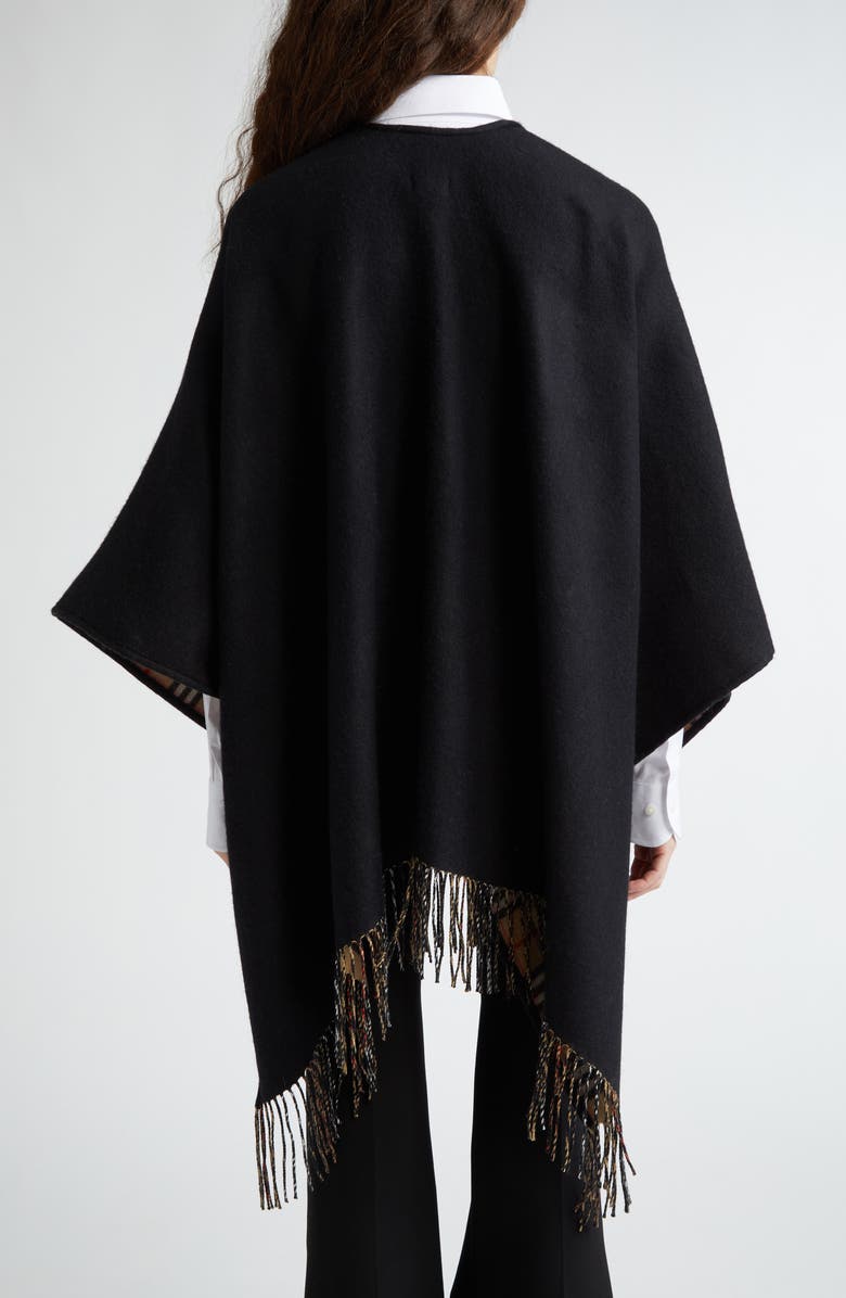 Burberry Reversible Open Front Wool Cape, Alternate, color, Black Check