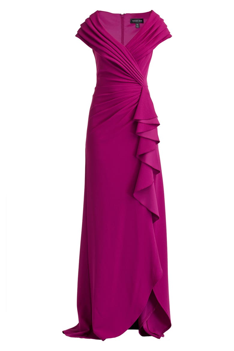 Cascade Ruffle Portrait Neck Gown, Alternate, color, MAGENTA