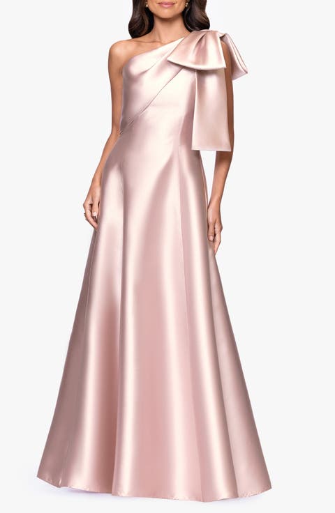 Bow Detail One-Shoulder Mikado Fit 
Flare Gown