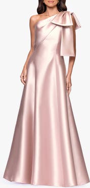 Betsy & Adam Bow Detail One-Shoulder Mikado Fit & Flare Gown