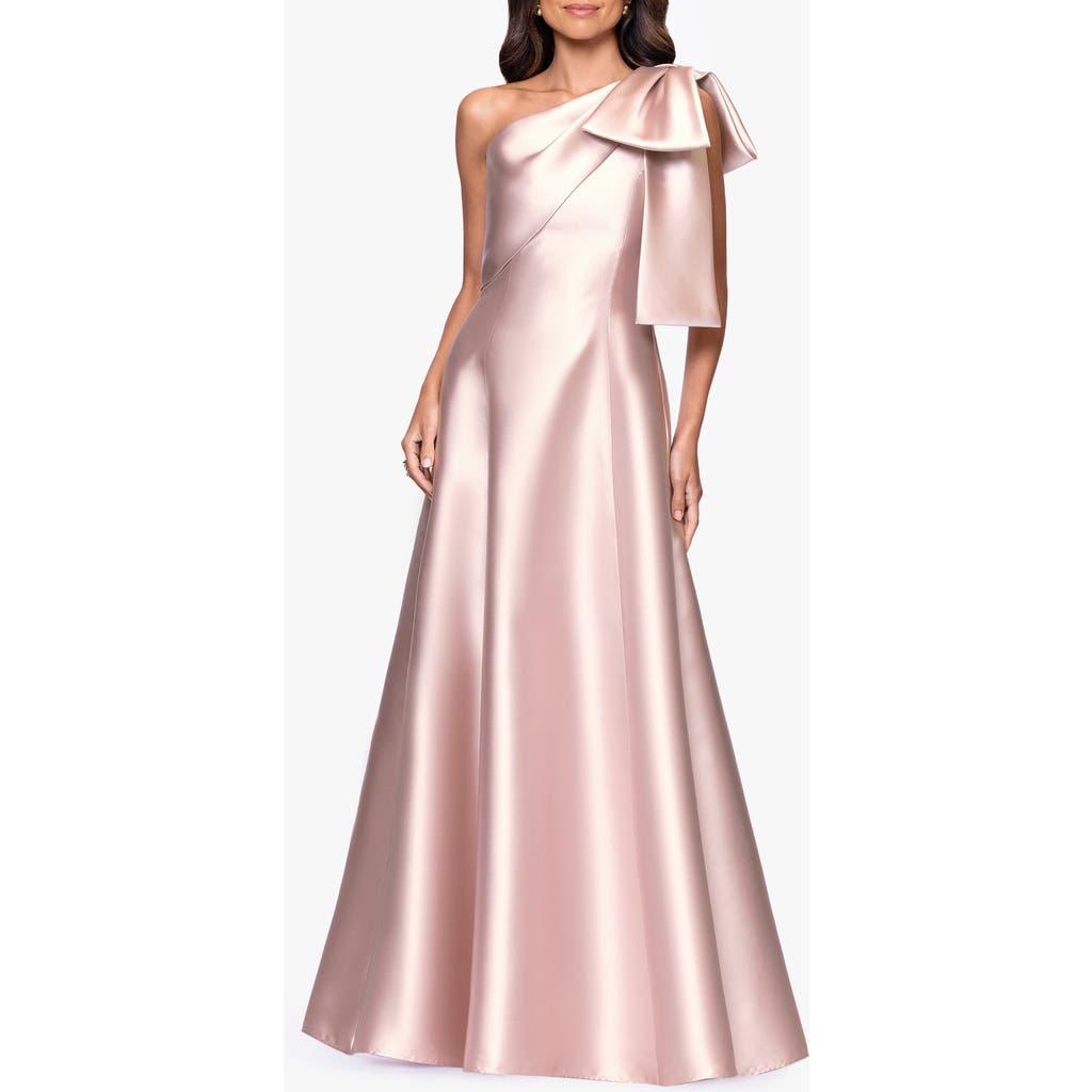 Betsy & Adam Bow Detail One-shoulder Mikado Fit & Flare Gown In Pink