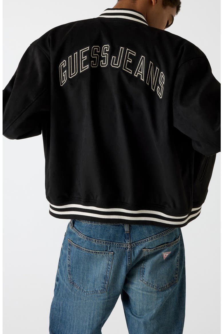 Faux Suede Bomber Jacket, Alternate, color, BLACK-BLACK