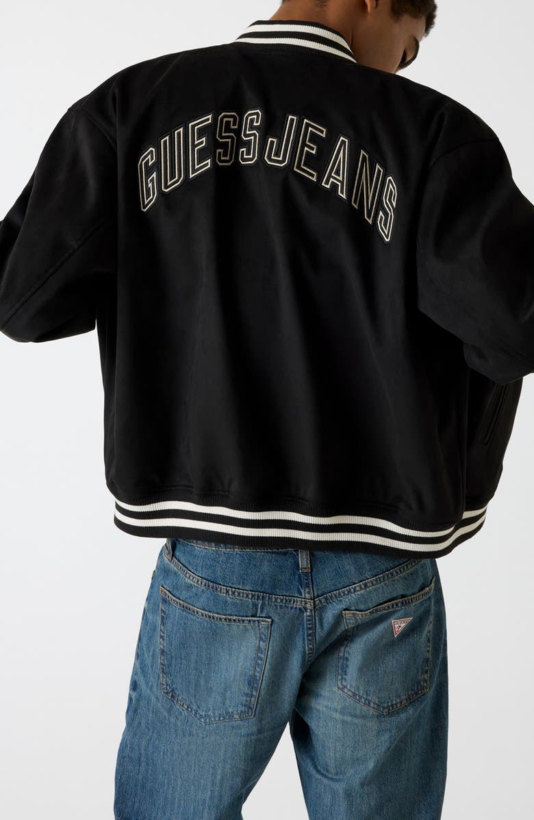 GUESS JEANS Faux Suede Bomber Jacket, Alternate, color, Black-Black