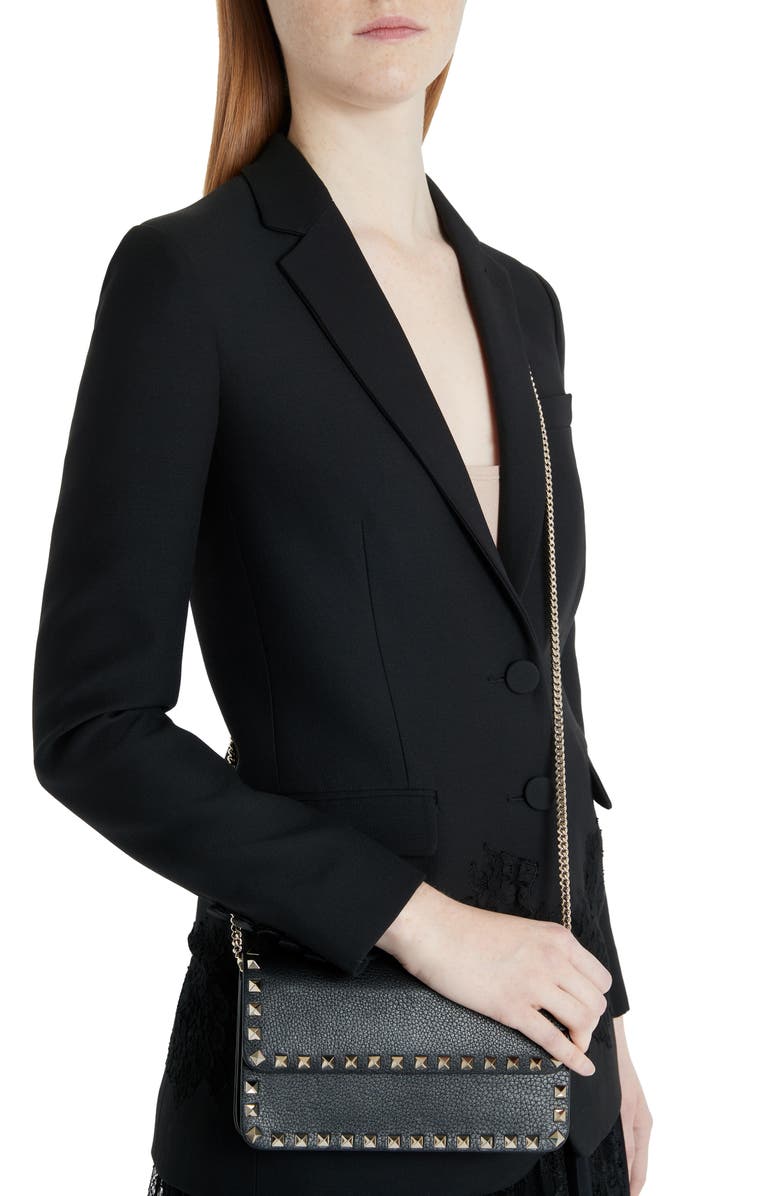 Valentino Garavani Rockstud Leather Wallet on a Chain, Alternate, color, 