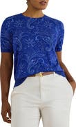 Lauren Ralph Lauren Paisley Cotton Blend Short Sleeve Sweater