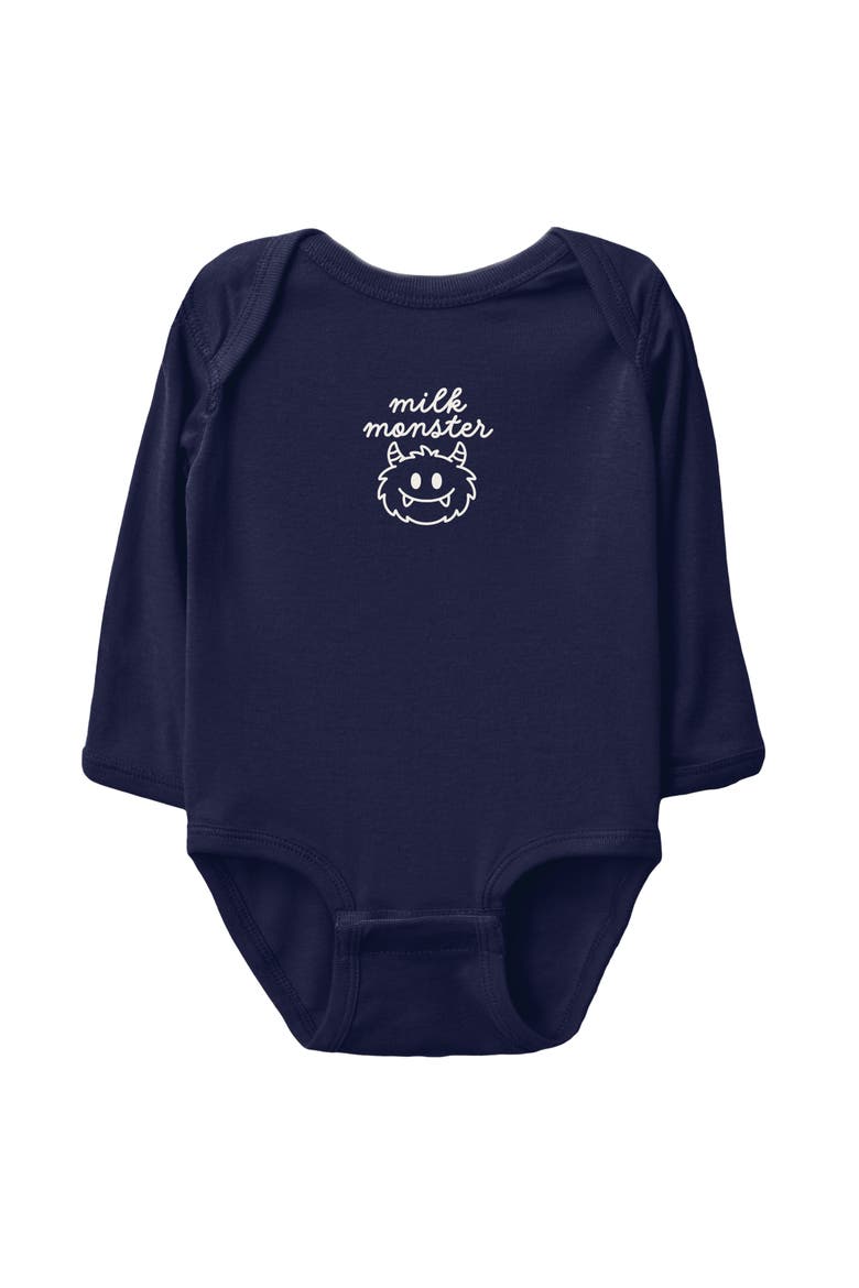 Milk Monster Infant Long Sleeve Bodysuit, Main, color, Navy