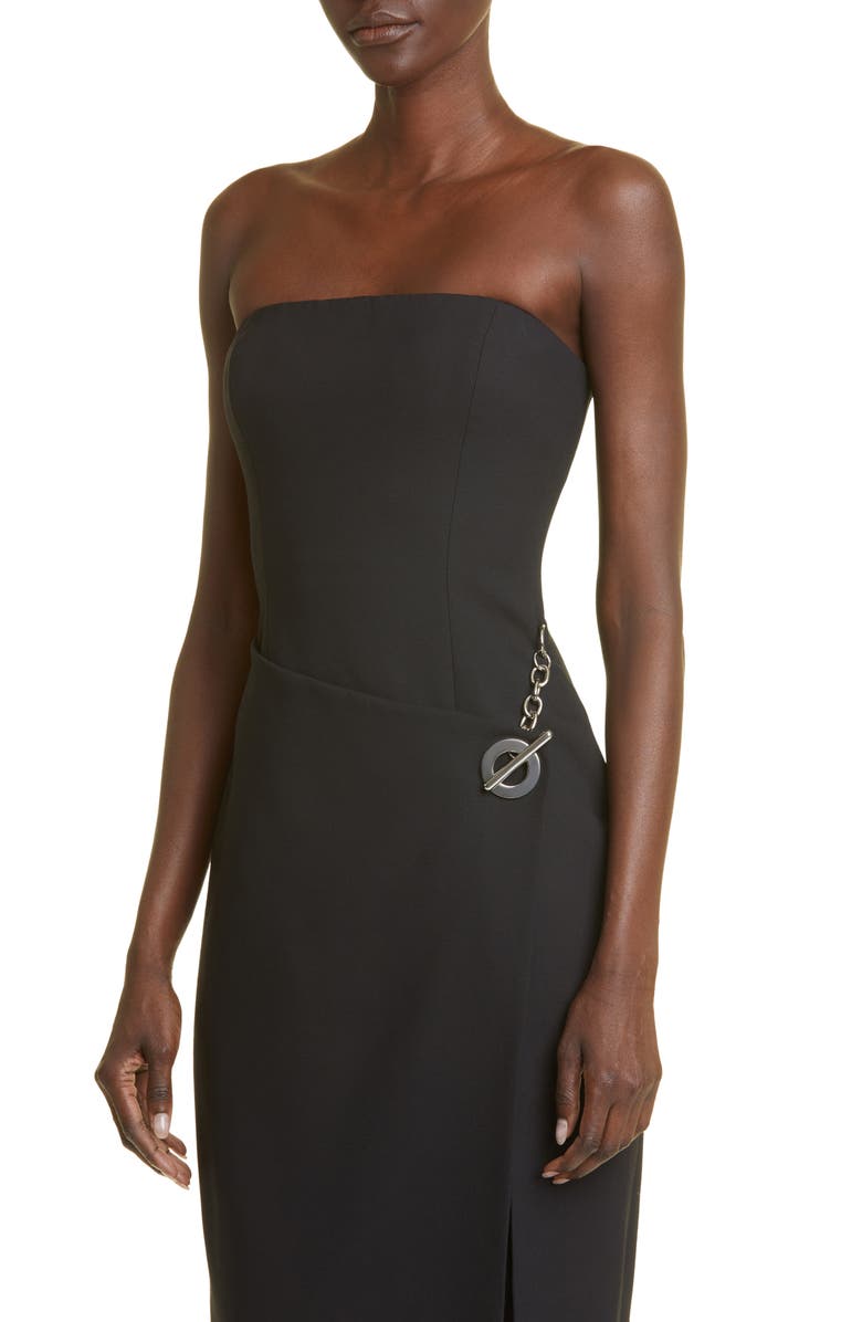 Brandon Maxwell The Nina Hardware Detail Strapless Wool & Silk Blend Column Dress, Alternate, color,