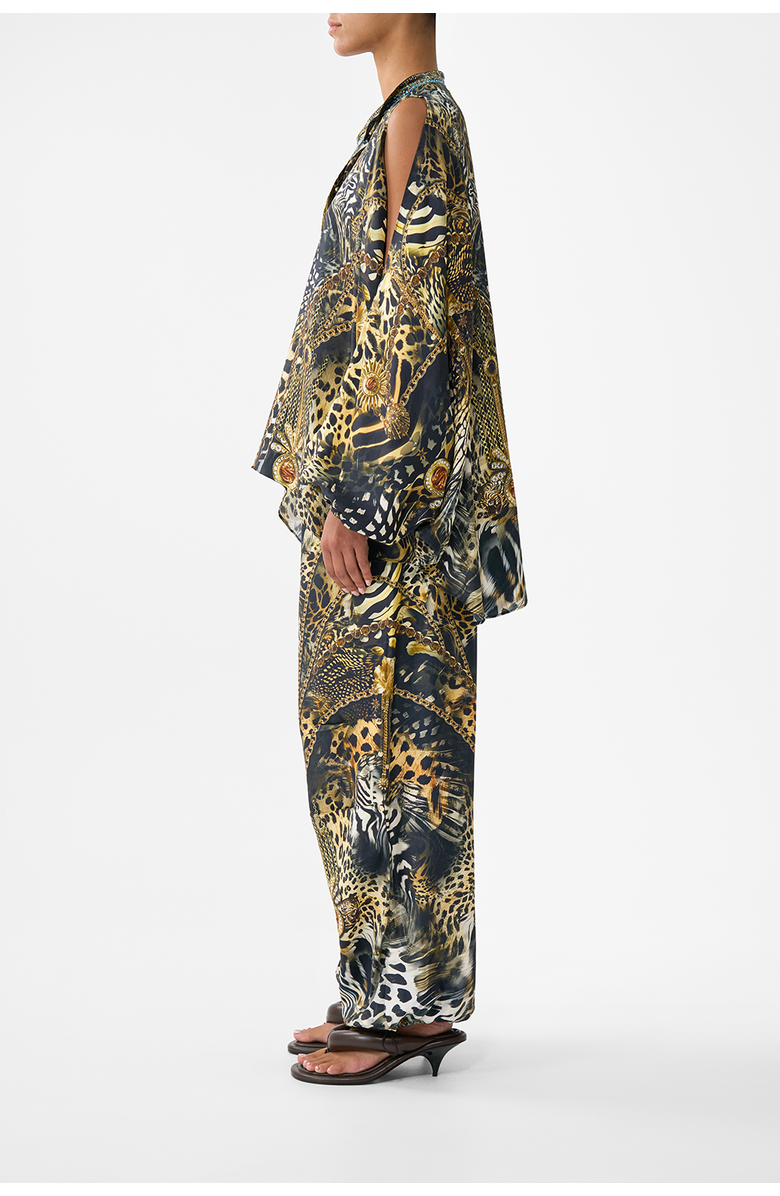 Camilla Mandarin Collar Cold Shoulder Blouse, Alternate, color, Feline Folklore