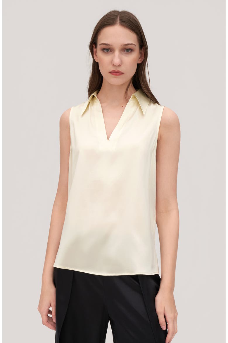 Women's V-Neck Sleeveless Silk Violet Blouse, Alternate, color, Lily White