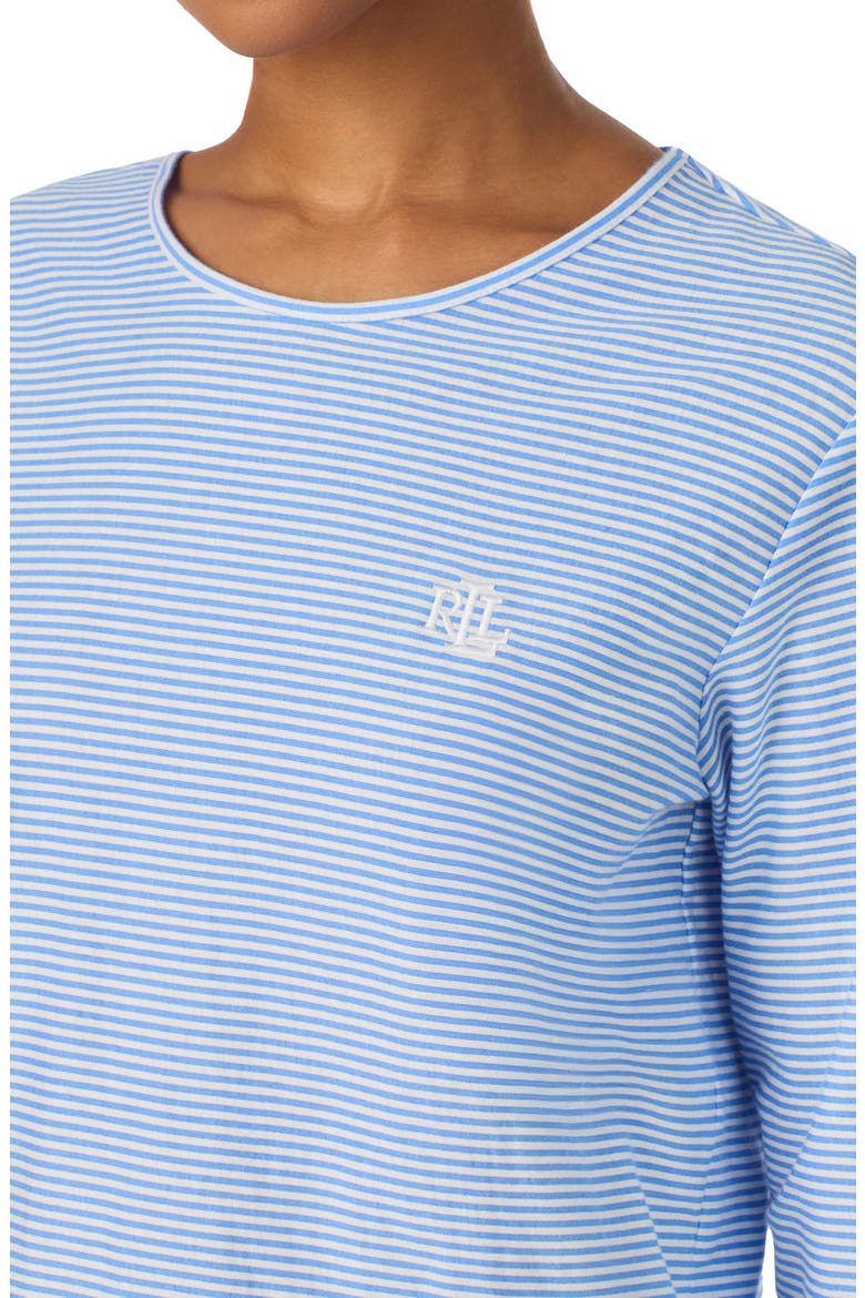 Print Cotton Ankle Length Pajamas, Alternate, color, BLUE STRIPE
