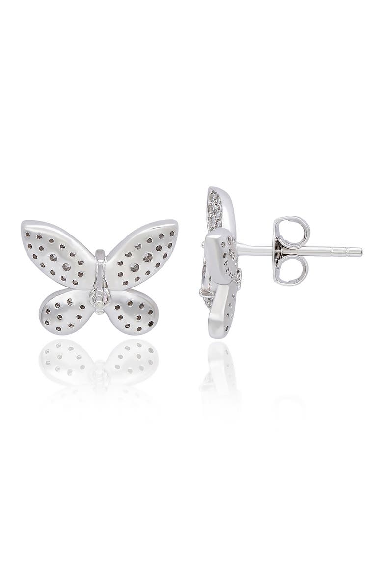 Cubic Zirconia Butterfly Stud Earrings, Alternate, color, WHITE/ SILVER