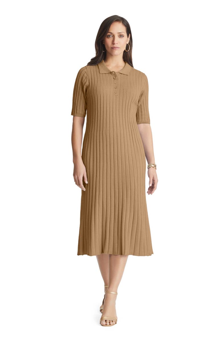 Jessica London Ribbed Henley Dress, Alternate, color, Soft Camel