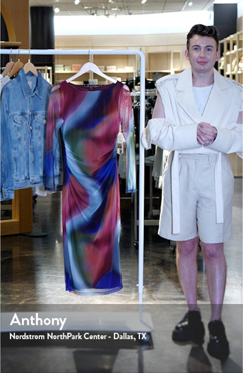 Ruched Long Sleeve Mesh Midi Dress, sales video thumbnail