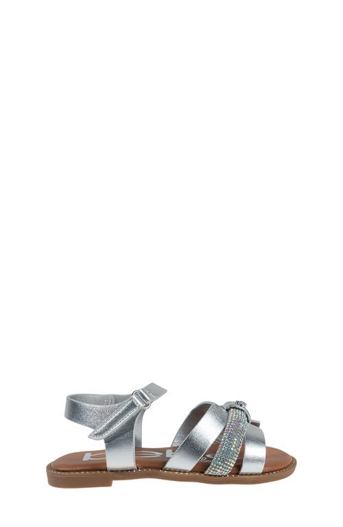 Bebe Little Girls Flat With Rhinestone And Heart Charm Sandals In Metallic Silver
