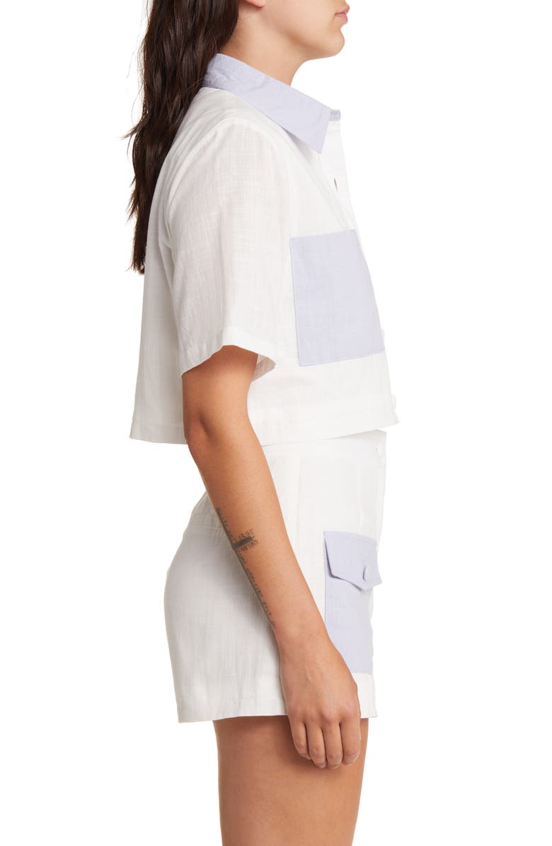 YELLOW THE LABEL Petra Colorblock Crop Linen Shirt, Alternate, color,