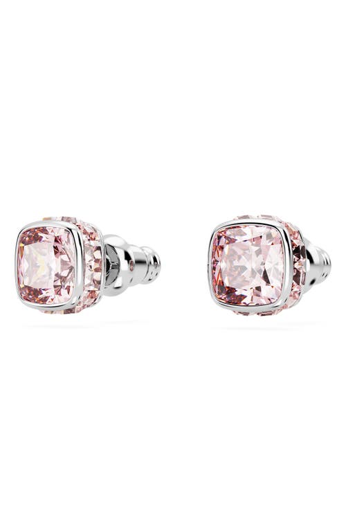 Swarovski Birthstone Pierced Earrings Studs Jun Rhodium Shiny Pink In Metallic