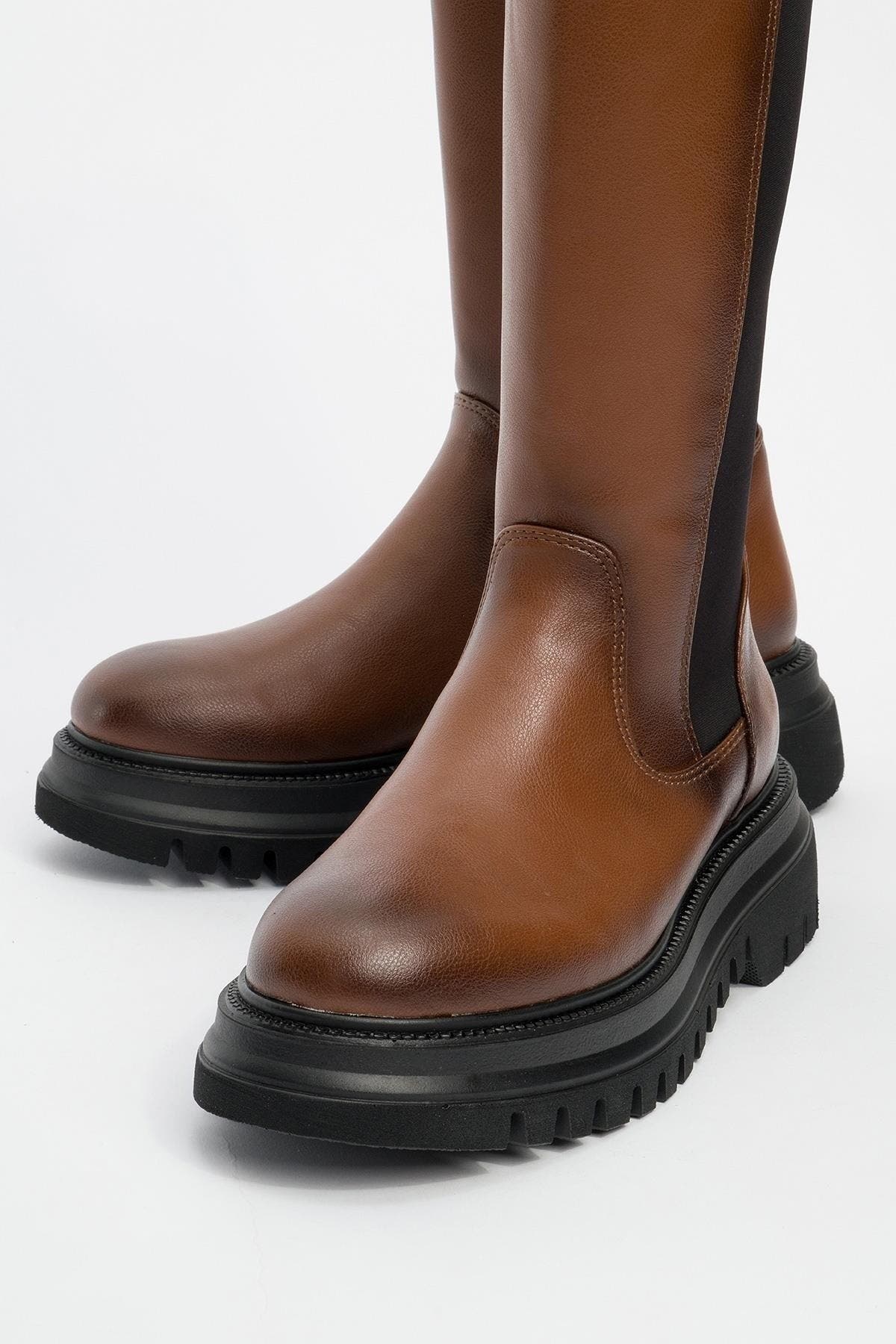 Shadow Knee High Boot, Alternate, color, Cognac Faux Leather