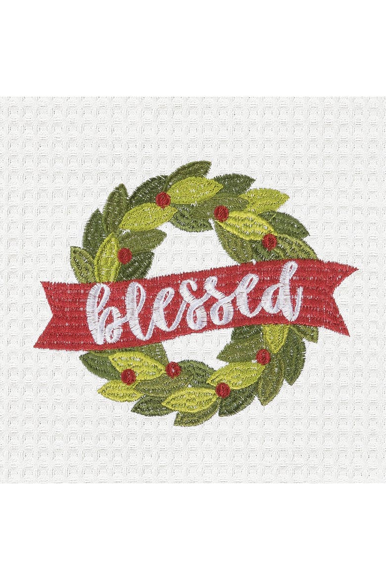 Blessed Wreath Embroidered Waffle Weave Kitchen Towel, Alternate, color, White