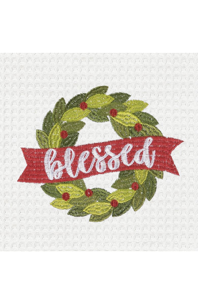C&F Home Blessed Wreath Embroidered Waffle Weave Kitchen Towel, Alternate, color, White