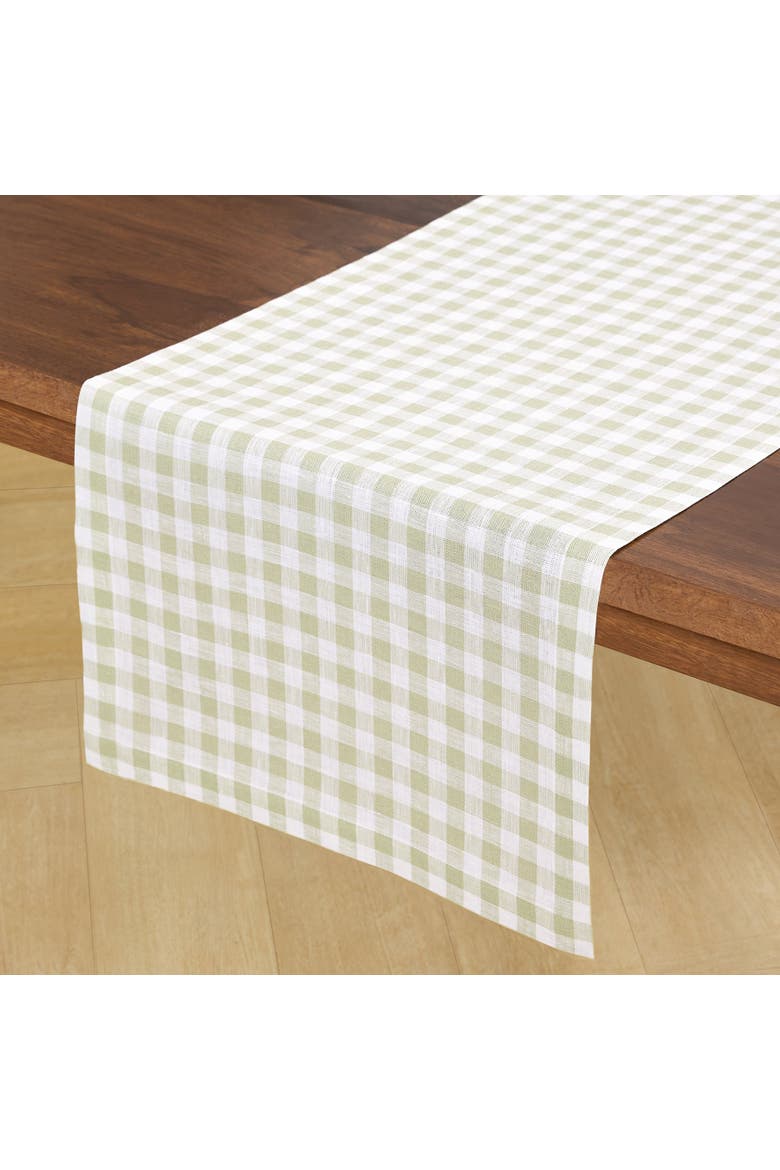 Linen Table Runner - Gingham Check, Alternate, color, Sage