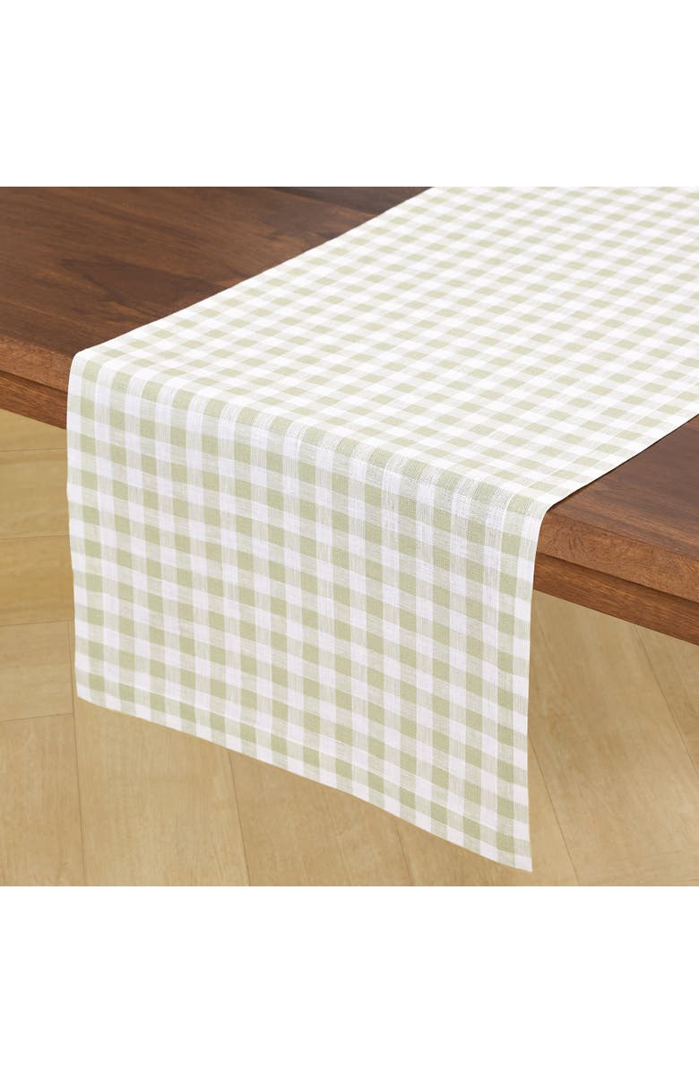 Solino Home Linen Table Runner for Dining Table, Holiday and Everyday Table Decor - Gingham Check, Alternate, color, Sage