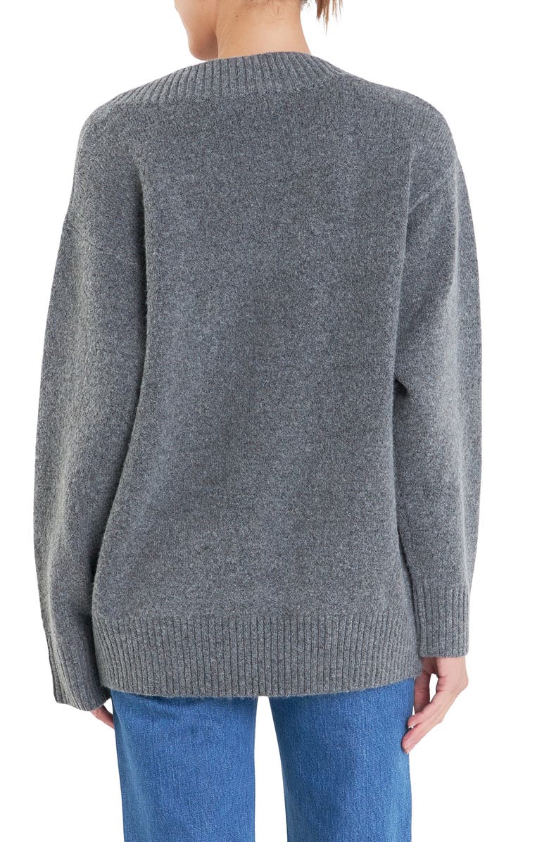English Factory Oversize V-Neck Sweater, Alternate, color, Charcoal
