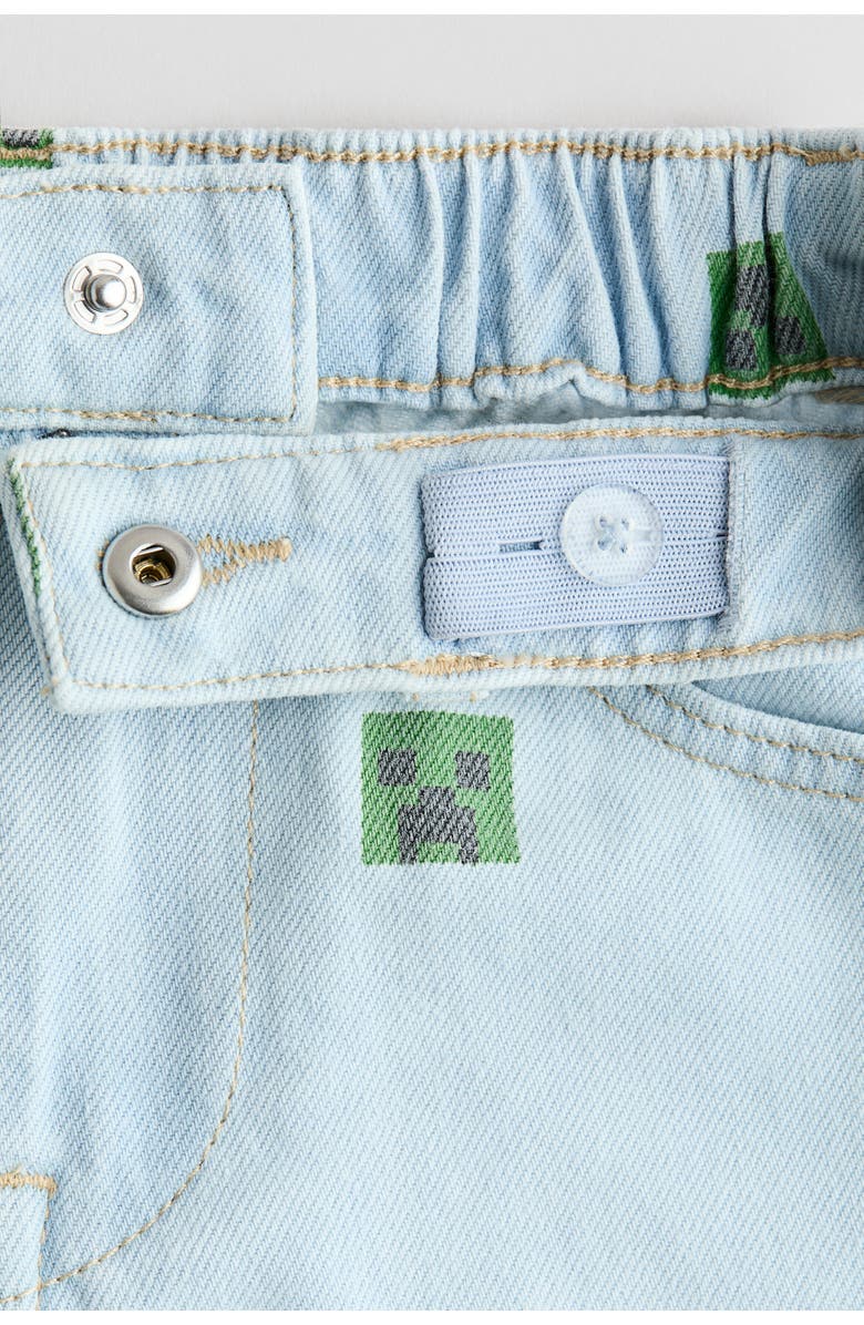 H&M Printed denim shorts, Alternate, color, Light Denim Blue/Minecraft