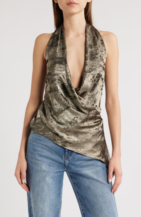 Drape Metallic Halter Top