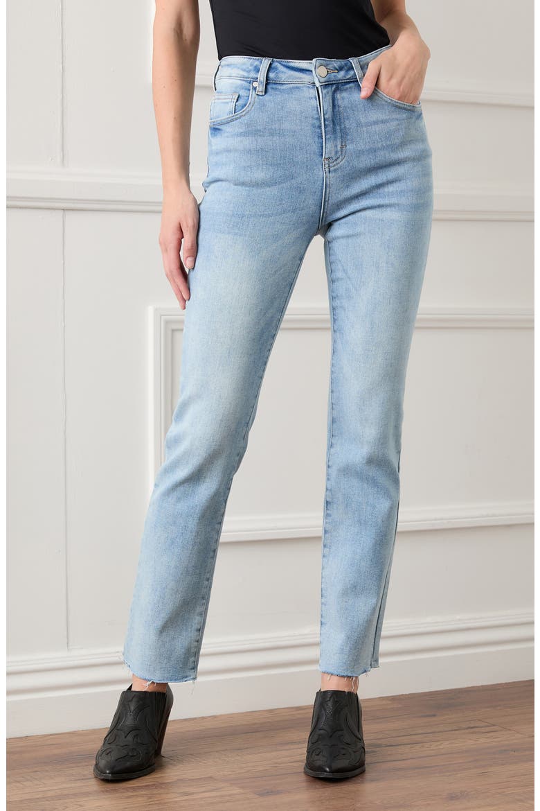Raw Hem Straight Leg Jeans, Alternate, color, LIGHT BLUE
