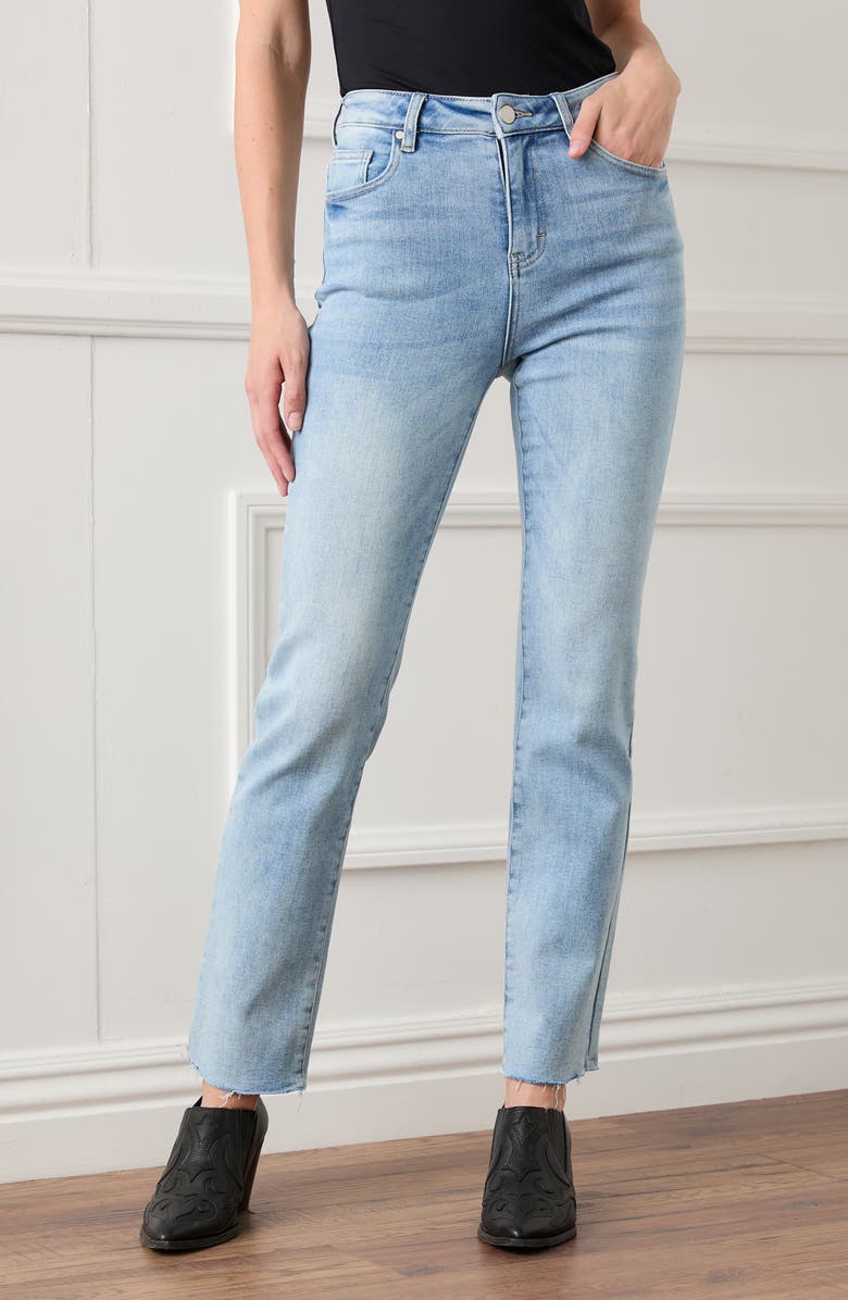 Karen Kane Raw Hem Straight Leg Jeans, Alternate, color, Light Blue