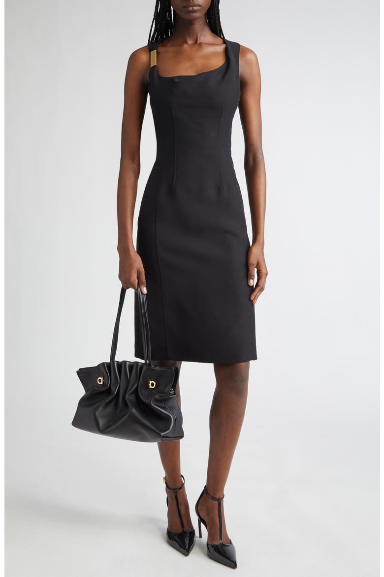 Asymmetric Neck Sleeveless Sheath Dress, Alternate, color, NERO