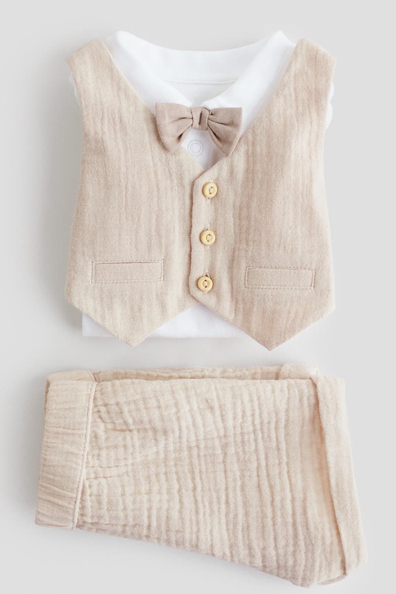 2-piece Dressy Cotton Set, Alternate, color, Light beige/white