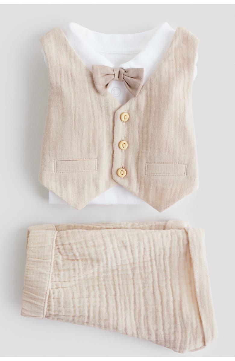 H&M 2-piece Dressy Cotton Set, Alternate, color, Light Beige/White