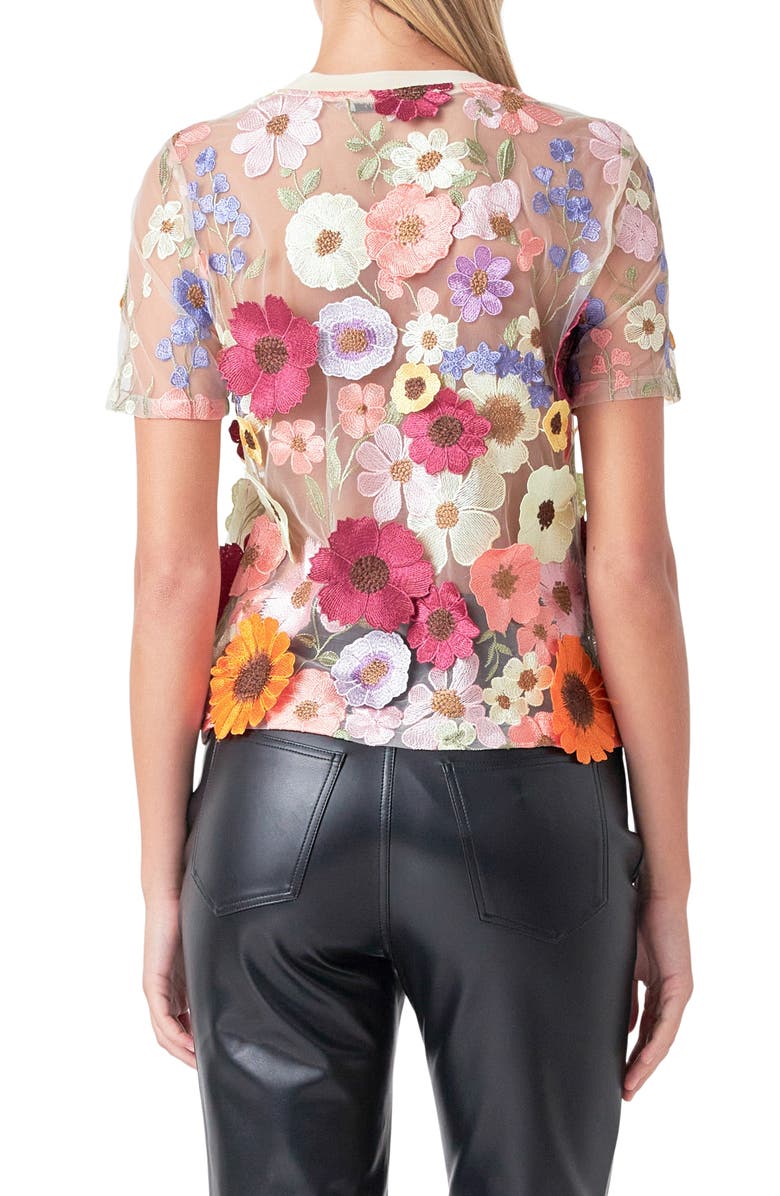 Endless Rose Floral Embroidered Appliqué Organza Top, Alternate, color, Light Beige
