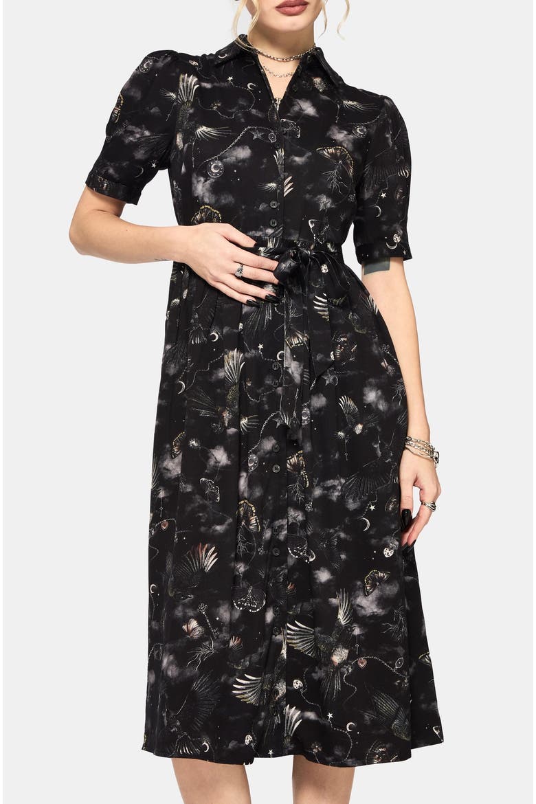 Crimson Magpie And Moth Midi Shirt Dress, Alternate, color, Black