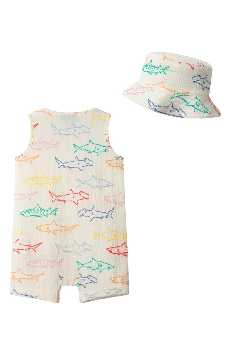 Andy & Evan Cotton Seersucker Romper & Hat Set, Alternate, color, White Shark