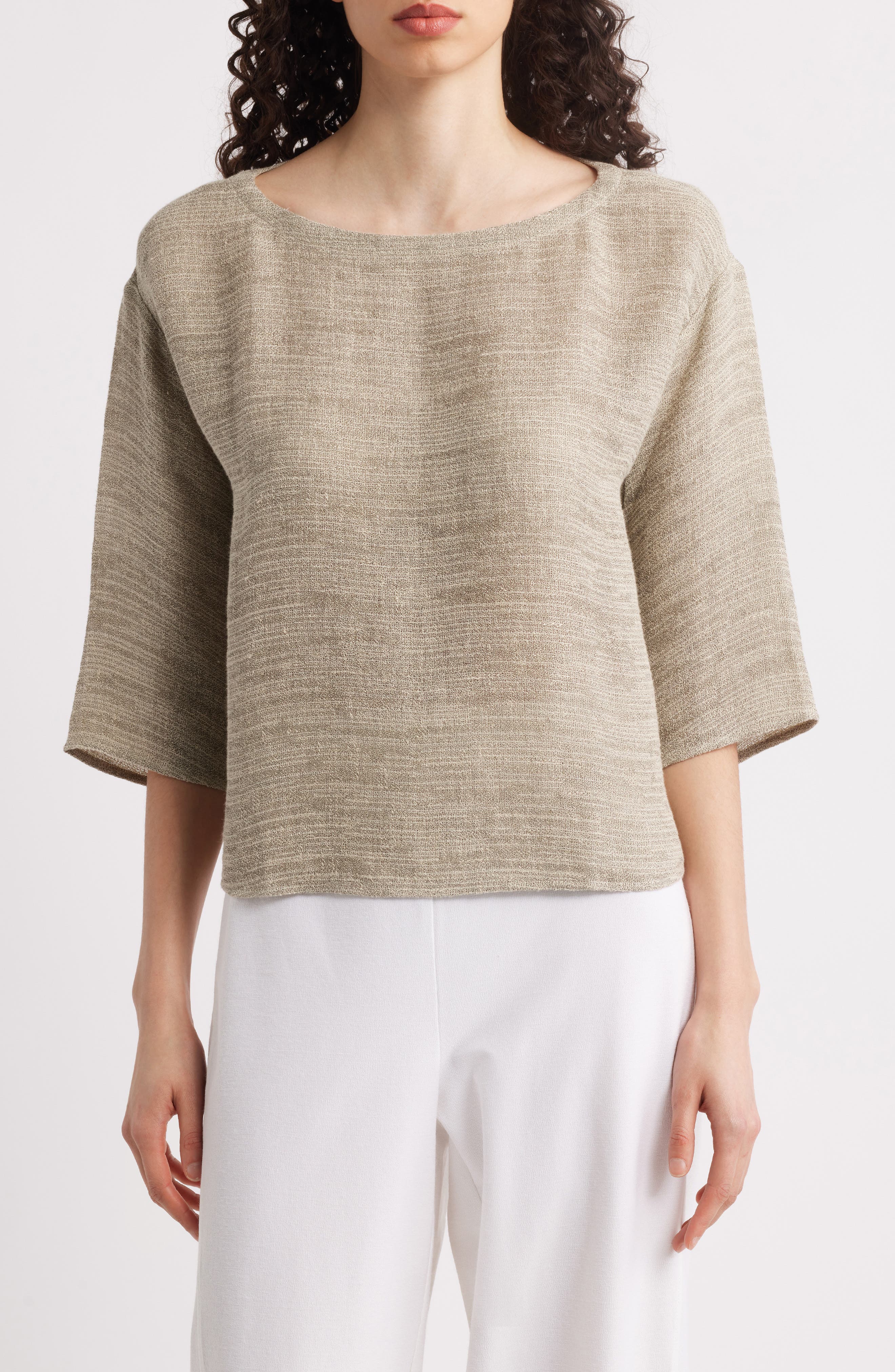 Eileen Fisher Bateau Neck Organic Linen Blend Top