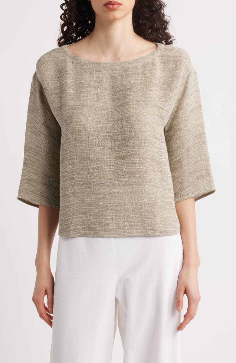 Eileen Fisher Bateau Neck Organic Linen Blend Top, Main, color, Natural White