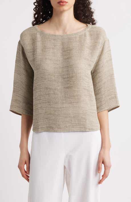 Eileen Fisher Bateau Neck Organic Linen Blend Top
