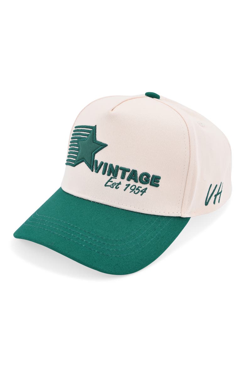 Two Tone Vintage Star Baseball Cap, Alternate, color, BONE/ GREEN