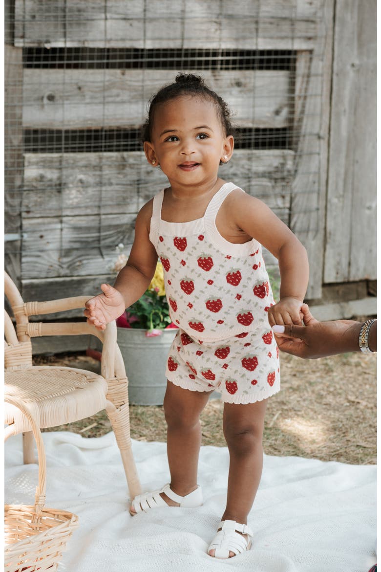 Strawberry Organic Cotton Knit Tank & Shorts Set, Alternate, color, LIGHT PINK